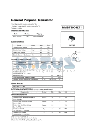 MMBT3904LT1 datasheet - General Purpose Transistor