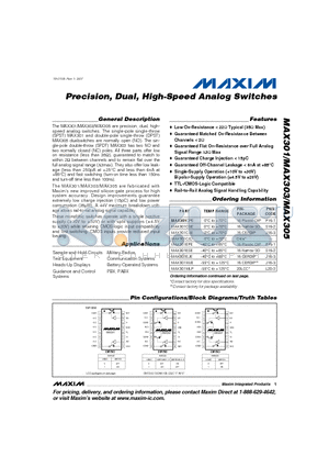 MAX301C/D datasheet - Precision, Dual, High-Speed Analog Switches