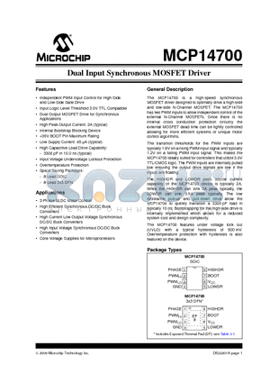 MCP14700-E/SN datasheet - Dual Input Synchronous MOSFET Driver