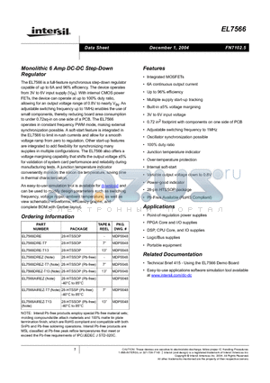 EL7566 datasheet - Monolithic 6 Amp DC-DC Step-Down Regulator