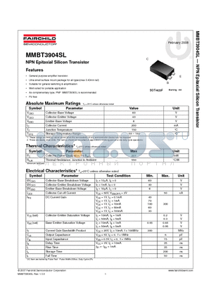 MMBT3904SL datasheet - NPN Epitaxial Silicon Transistor