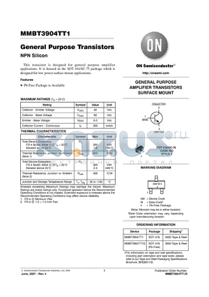 MMBT3904TT1G datasheet - General Purpose Transistors