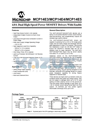 MCP14E3 datasheet - 4.0A Dual High-Speed Power MOSFET Drivers With Enable