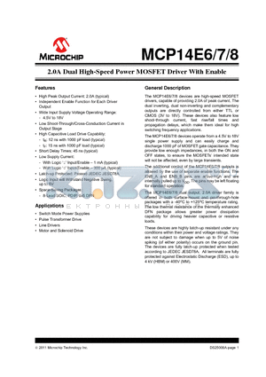 MCP14E7 datasheet - 2.0A Dual High-Speed Power MOSFET Driver With Enable