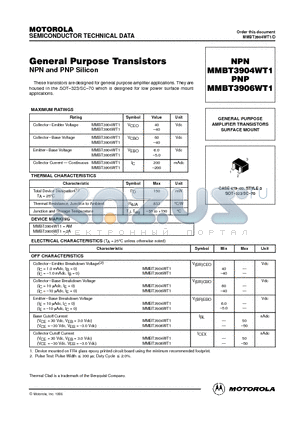 MMBT3904WT1 datasheet - GENERAL PURPOSE AMPLIFIER TRANSISTORS SURFACE MOUNT