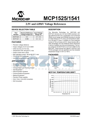 MCP1525 datasheet - 2.5V AND 4.096V VOLTAGE REFERENCES