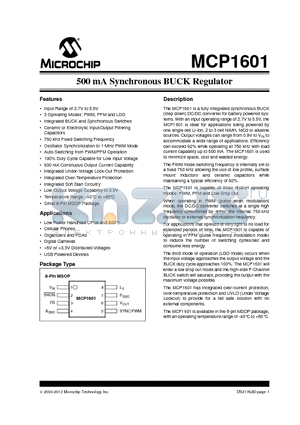 MCP1601_13 datasheet - 500 mA Synchronous BUCK Regulator