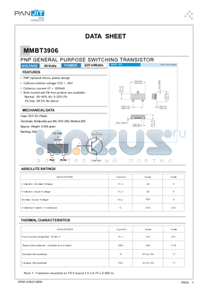 MMBT3906 datasheet - PNP GENERAL PURPOSE SWITCHING TRANSISTOR