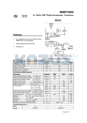 MMBT3906 datasheet - 30.3 Watts PNP Plastic-Encapsulate Transistors