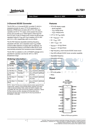 EL7581IRE-T7 datasheet - 3-Channel DC/DC Converter