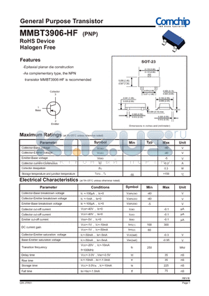 MMBT3906-HF_12 datasheet - General Purpose Transistor