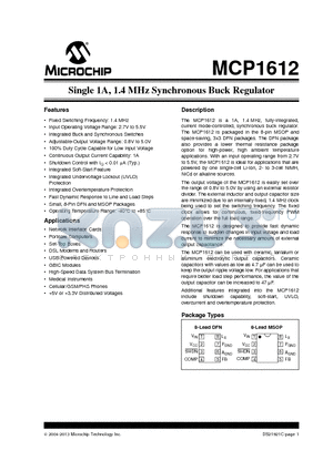 MCP1612_13 datasheet - Single 1A, 1.4 MHz Synchronous Buck Regulator