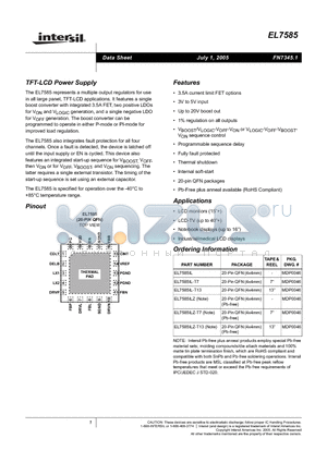 EL7585ILZ datasheet - TFT-LCD Power Supply