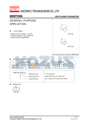 MMBT3906L-AE3-R datasheet - GENERAL PURPOSE APPLIATION