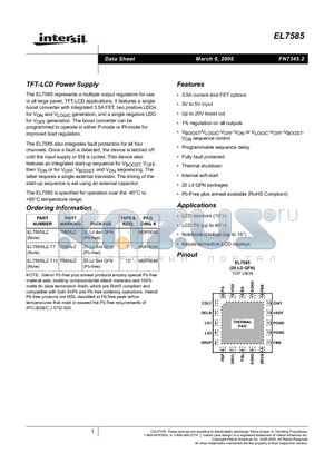 EL7585ILZ-T13 datasheet - TFT-LCD Power Supply