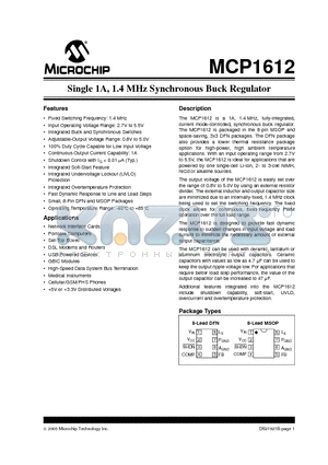 MCP1612-I/MF datasheet - Single 1A, 1.4 MHz Synchronous Buck Regulator