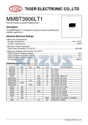 MMBT3906LT1 datasheet - PNP EPITAXIAL PLANAR TRANSISTOR