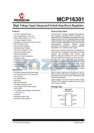 MCP16301 datasheet - High Voltage Input Integrated Switch Step-Down Regulator