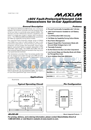 MAX3055ASD datasheet - a80V Fault-Protected/Tolerant CAN Transceivers for In-Car Applications