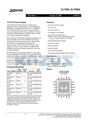 EL7586ILZ-T7 datasheet - TFT-LCD Power Supply