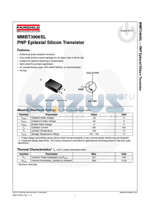 MMBT3906SL_12 datasheet - PNP Epitaxial Silicon Transistor