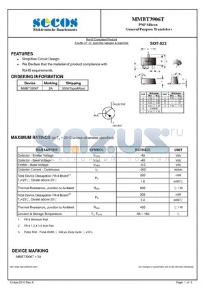 MMBT3906T datasheet - General Purpose Transistors