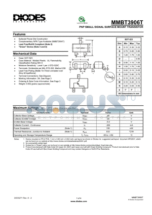 MMBT3906T_2 datasheet - PNP SMALL SIGNAL SURFACE MOUNT TRANSISTOR