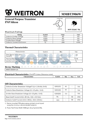 MMBT3906W datasheet - General Purpose Transistor PNP Silicon