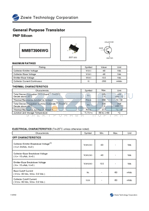 MMBT3906WG datasheet - General Purpose Transistor PNP Silicon