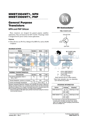 MMBT3906WT1 datasheet - General Purpose Transistors