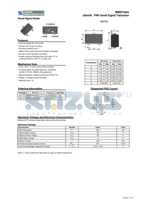 MMBT3906_10 datasheet - 350mW, PNP Small Signal Transistor