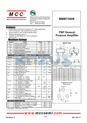 MMBT3906_11 datasheet - PNP General Purpose Amplifier