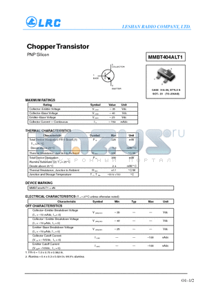 MMBT404ALT1 datasheet - Chopper Transistor(PNP Silicon)