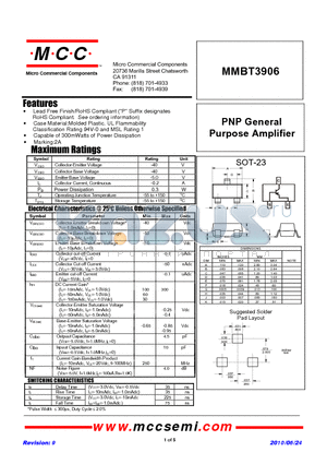 MMBT3906_10 datasheet - NPN General Purpose Amplifier