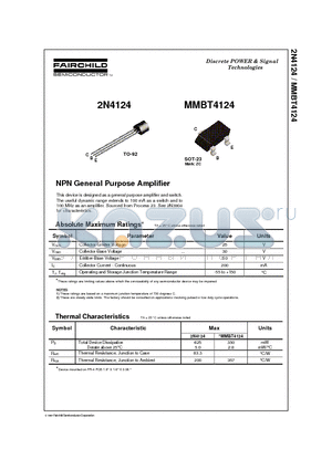 MMBT4124 datasheet - NPN General Purpose Amplifier