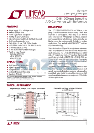 LTC1273ACSW datasheet - 12-Bit, 300ksps Sampling A/D Converters with Reference