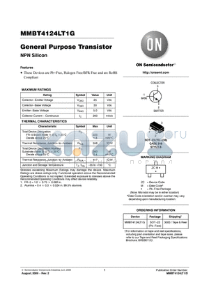 MMBT4124LT1G datasheet - General Purpose Transistor NPN Silicon