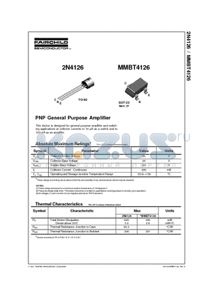 MMBT4126 datasheet - PNP General Purpose Amplifier