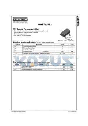 MMBT4356 datasheet - PNP General Purpose Amplifier