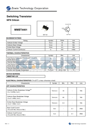 MMBT4401 datasheet - SWITCHING TRANSISTOR NPN SILICON