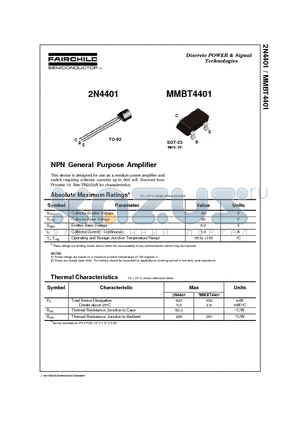 MMBT4401 datasheet - NPN General Purpose Amplifier