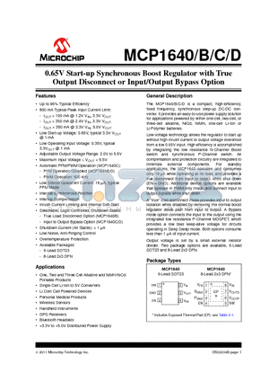 MCP1640_11 datasheet - 0.65V Start-up Synchronous Boost Regulator with True Output Disconnect or Input/Output Bypass Option