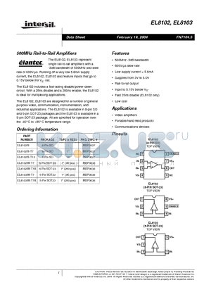 EL8102IS datasheet - 500MHz Rail-to-Rail Amplifiers