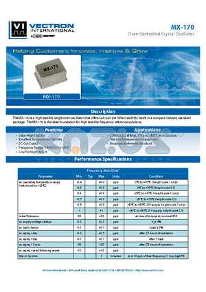 MX-170 datasheet - Oven Controlled Crystal Oscillator