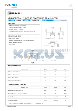 MMBT4401 datasheet - NPN GENERAL PURPOSE SWITCHING TRANSISTOR