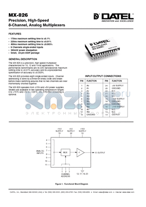 MX-826 datasheet - Precision, High-Speed 8-Channel, Analog Multiplexers