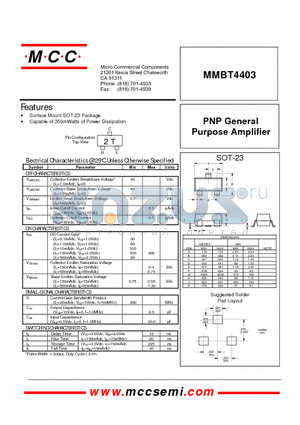 MMBT4403 datasheet - PNP General Purpose Amplifier