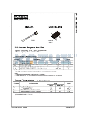MMBT4403 datasheet - PNP General Purpose Amplifier