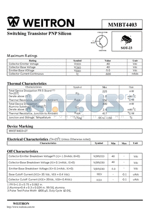 MMBT4403 datasheet - Switching Transistor PNP Silicon