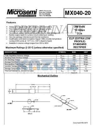 MX040-20 datasheet - ELP EXTRA LOW PROFILE STANDARD RECTIFIER